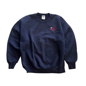 Vintage Jerzees Super Sweats USA Flag Navy Blue Crewneck Sweatshirt Mens XL 90s